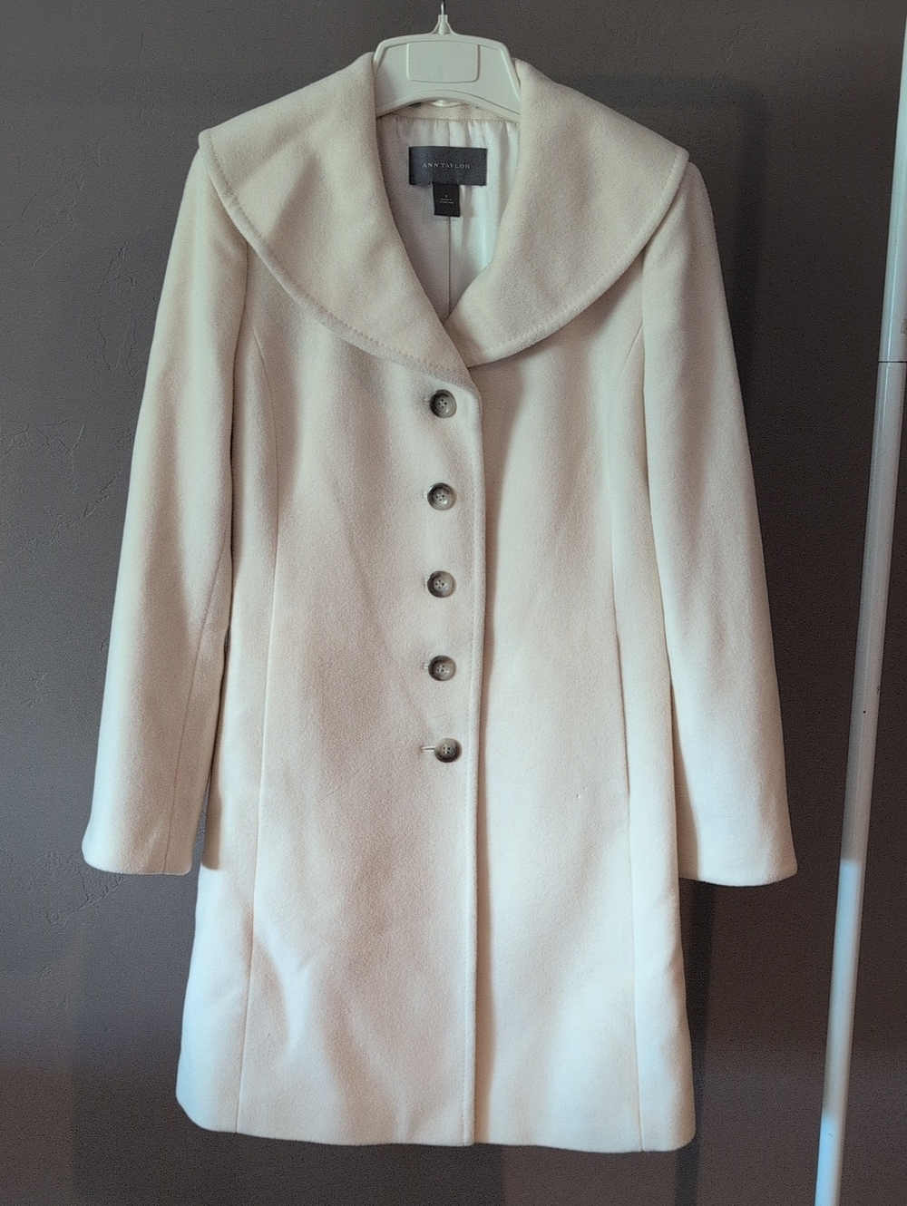 Ann Taylor Wool & Angora Rabbit Hair Cream Colored Long Pea Coat
